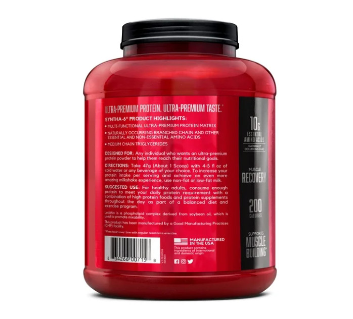 BSN Syntha-6 Protein Powder, Strawberry Milkshake, 5 lb