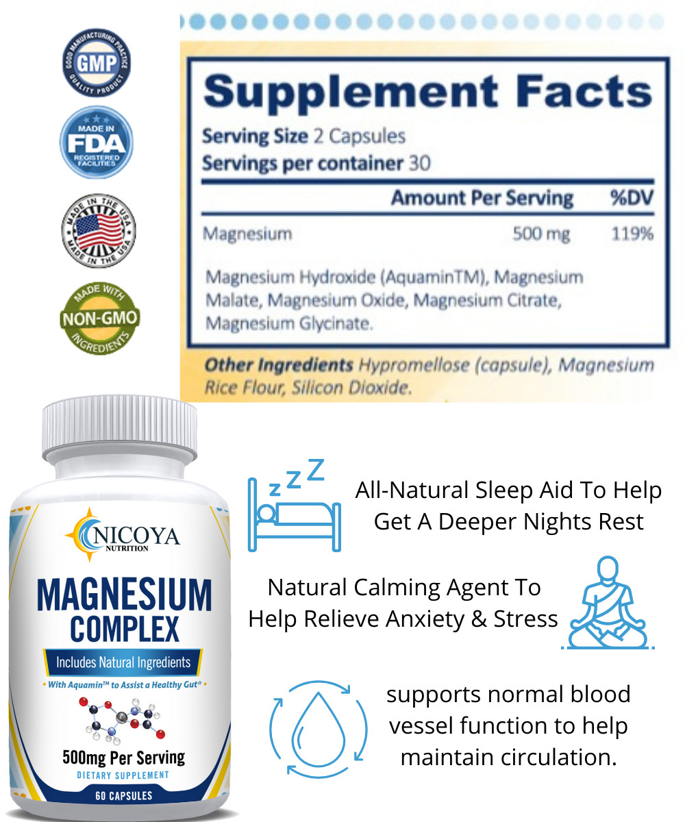Magnesium Complex, Natural Anti Anxiety & Stress Relief Supplement 500mg