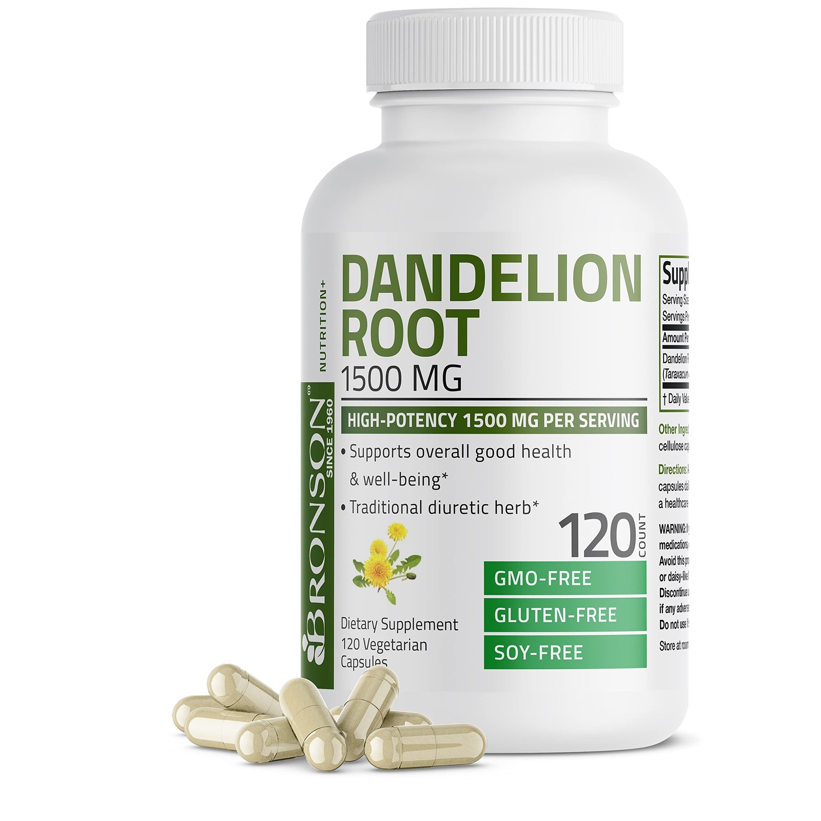 Bronson Dandelion Root 1500 MG Diuretic Herb 120 Vegetarian Capsules