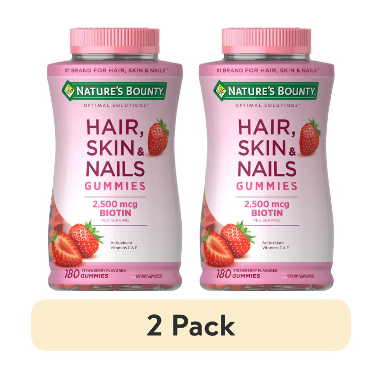 2-Pack Nature’s Bounty Hair Skin & Nails Strawberry Gummies 180 Ct Biotin