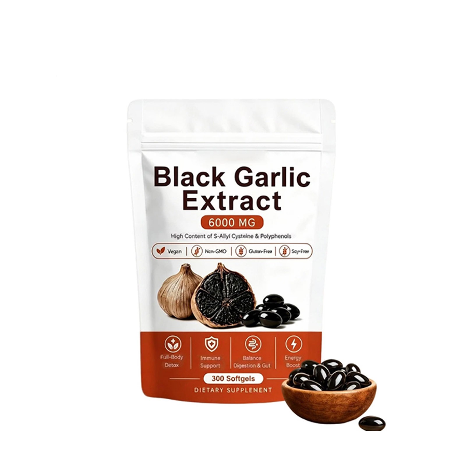 Black Garlic Extract Softgels 300ct Odorless Vegan Non-GMO Supplement NEW
