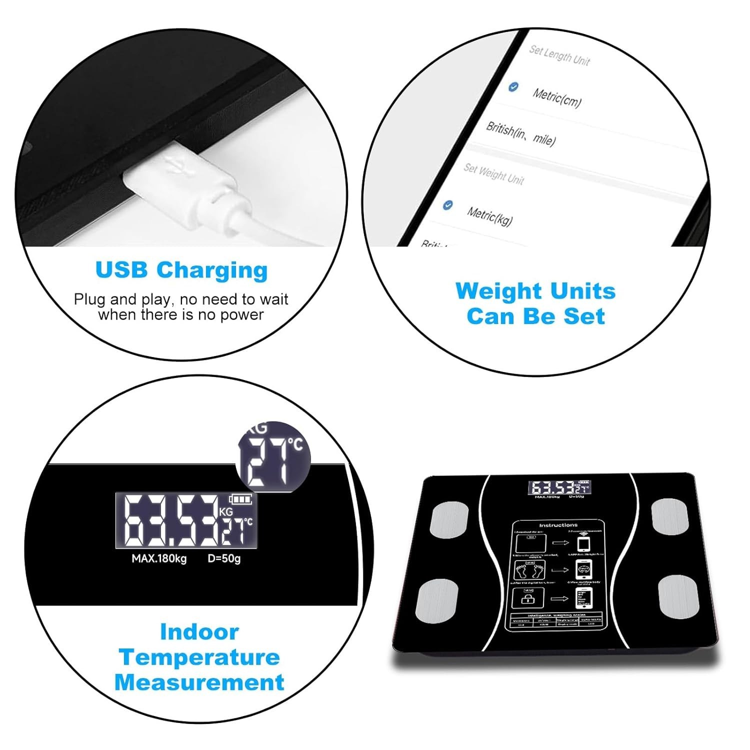High Precision with Backlit Display Digital Body Weight Scale Bluetooth Bathroom