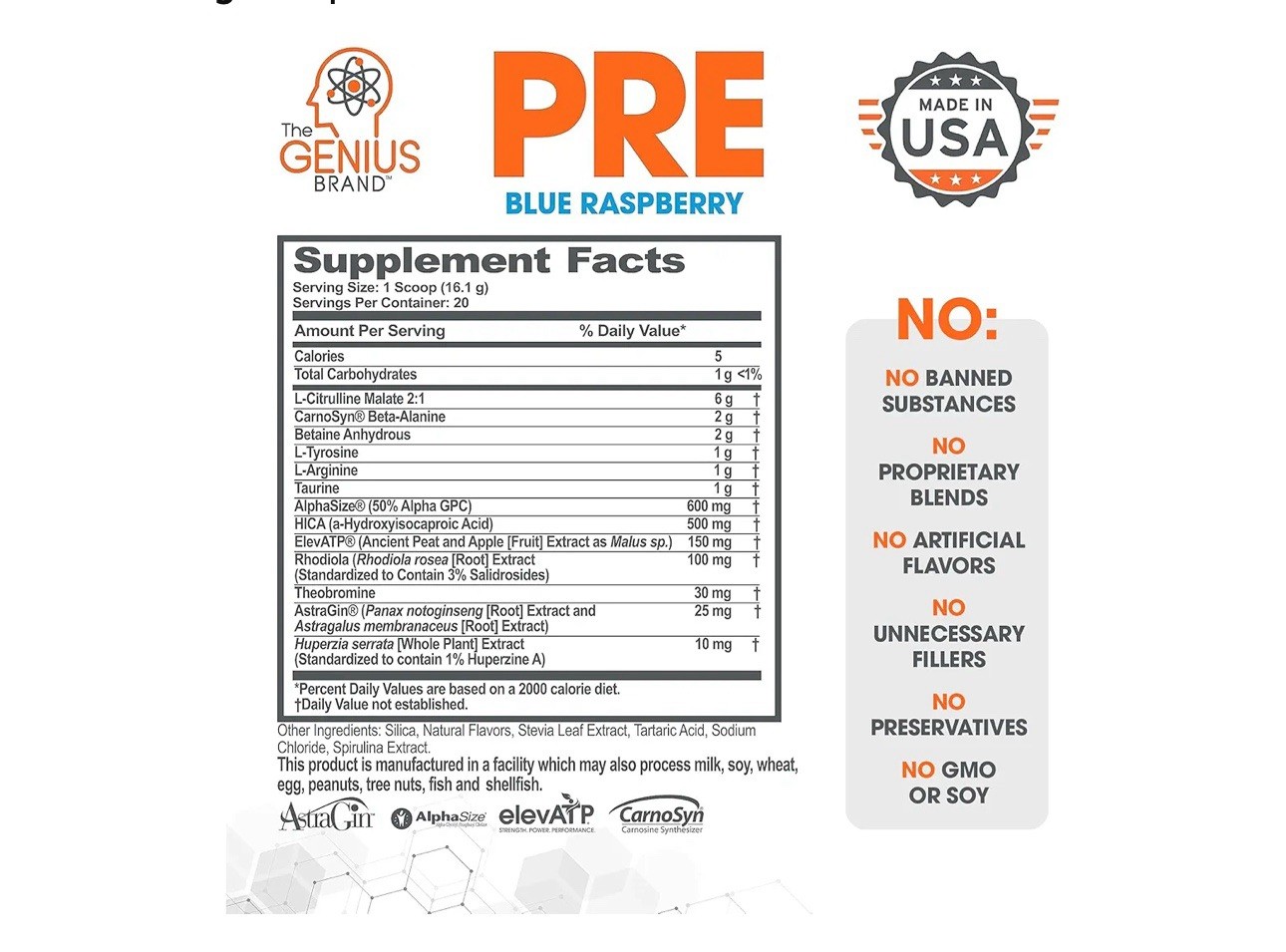 Genius Brand Pre- Workout Powder- Blue Raspberry