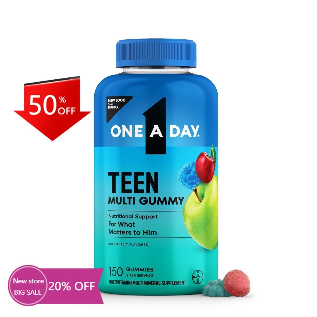 One A Day Teen Multivitamin Gummies for Boys, with B Vitamins – 150ct