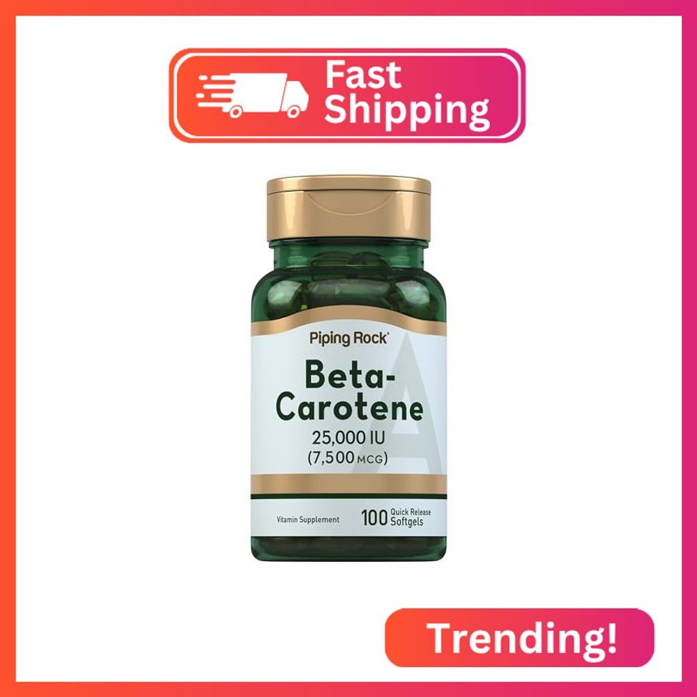 Piping Rock Beta Carotene 25000 IU Softgels | 7500 mcg | 100 Count | Vitamin A S