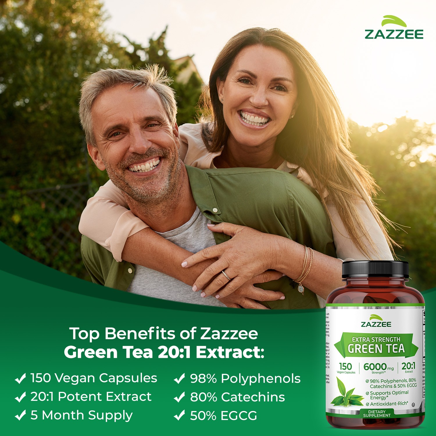 Extra Strength Green Tea 20:1 Extract, 6000 mg Strength, 150 Vegan Capsules
