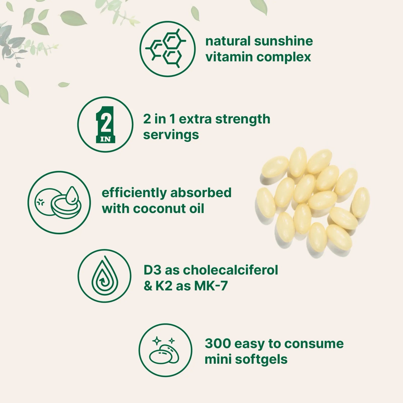 Micro Ingredients Vitamin D3 K2 Coconut oil 300 Softgels Dietary Supplement