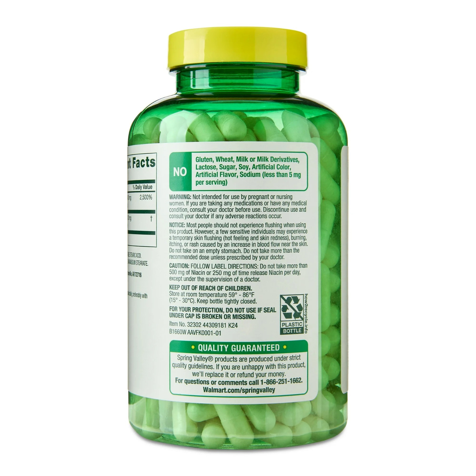 Spring Valley Flush Free Niacin 500 mg Capsules, Dietary Supplement, 240 Count