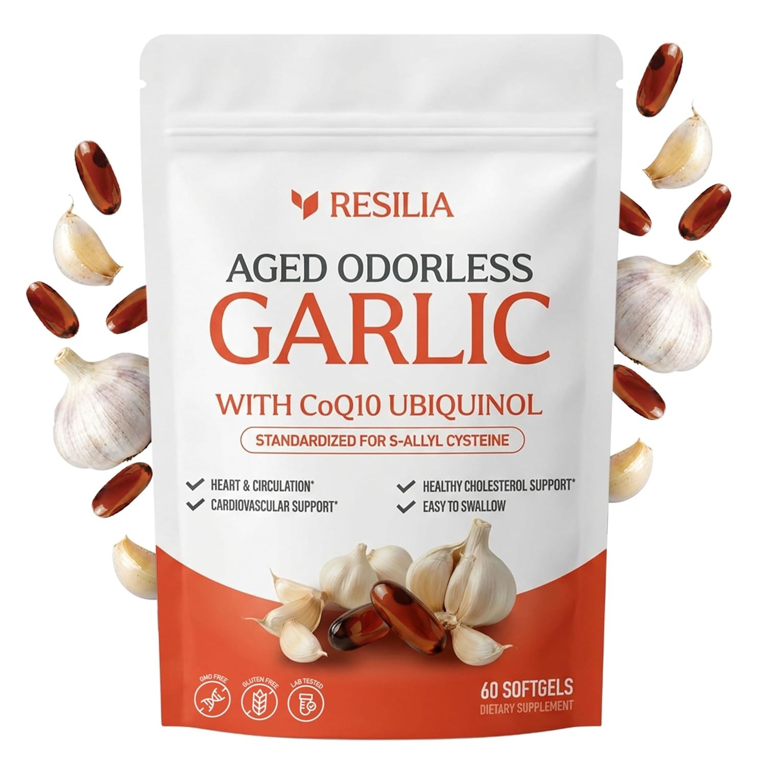 Resilia Aged Garlic Extract 600mg Softgels CoQ10 Ubiquinol Heart Immune 60ct