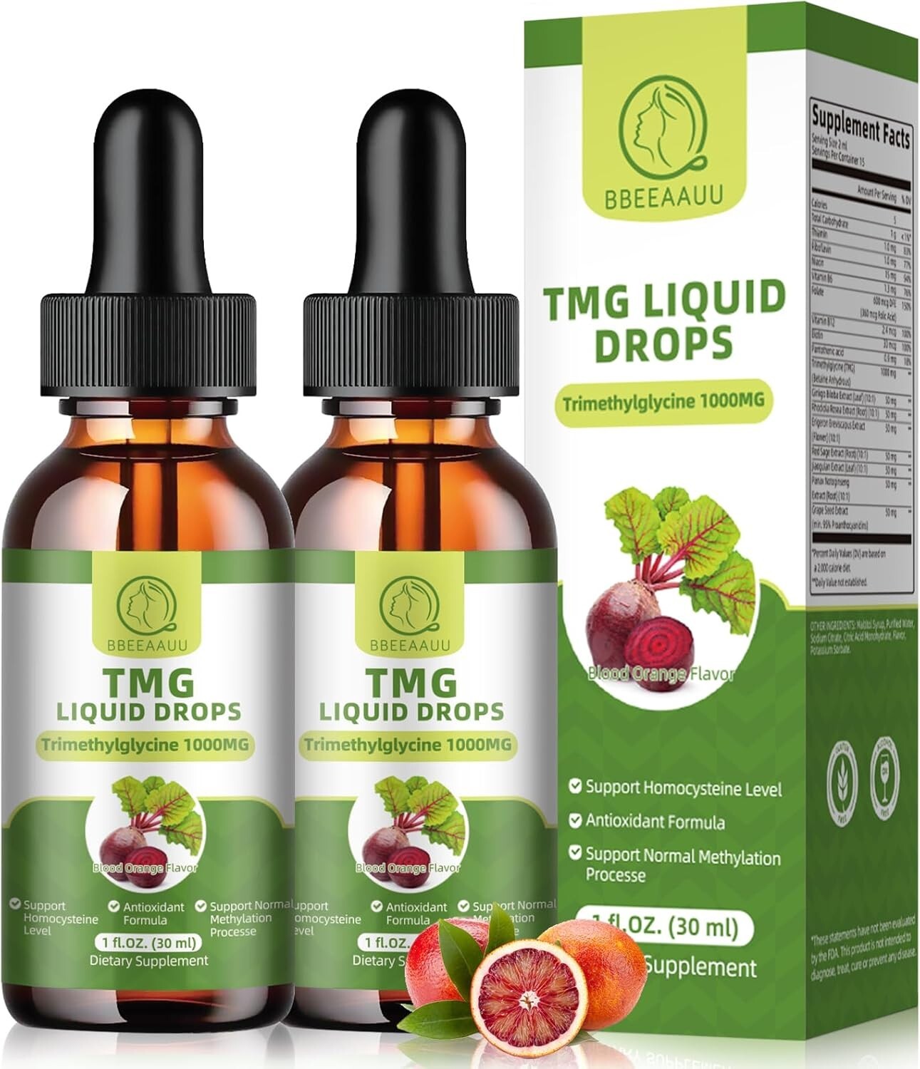 (2) TMG (Trimethylglycine) Supplement Liquid Drops, 1000MG High Absorption