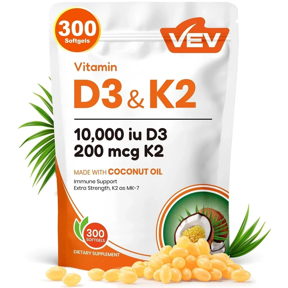 Corefeel Vitamin D3 K2 10,000 IU, 200 mcg MK|7, 300 Coconut Oil Softgels, 2 i