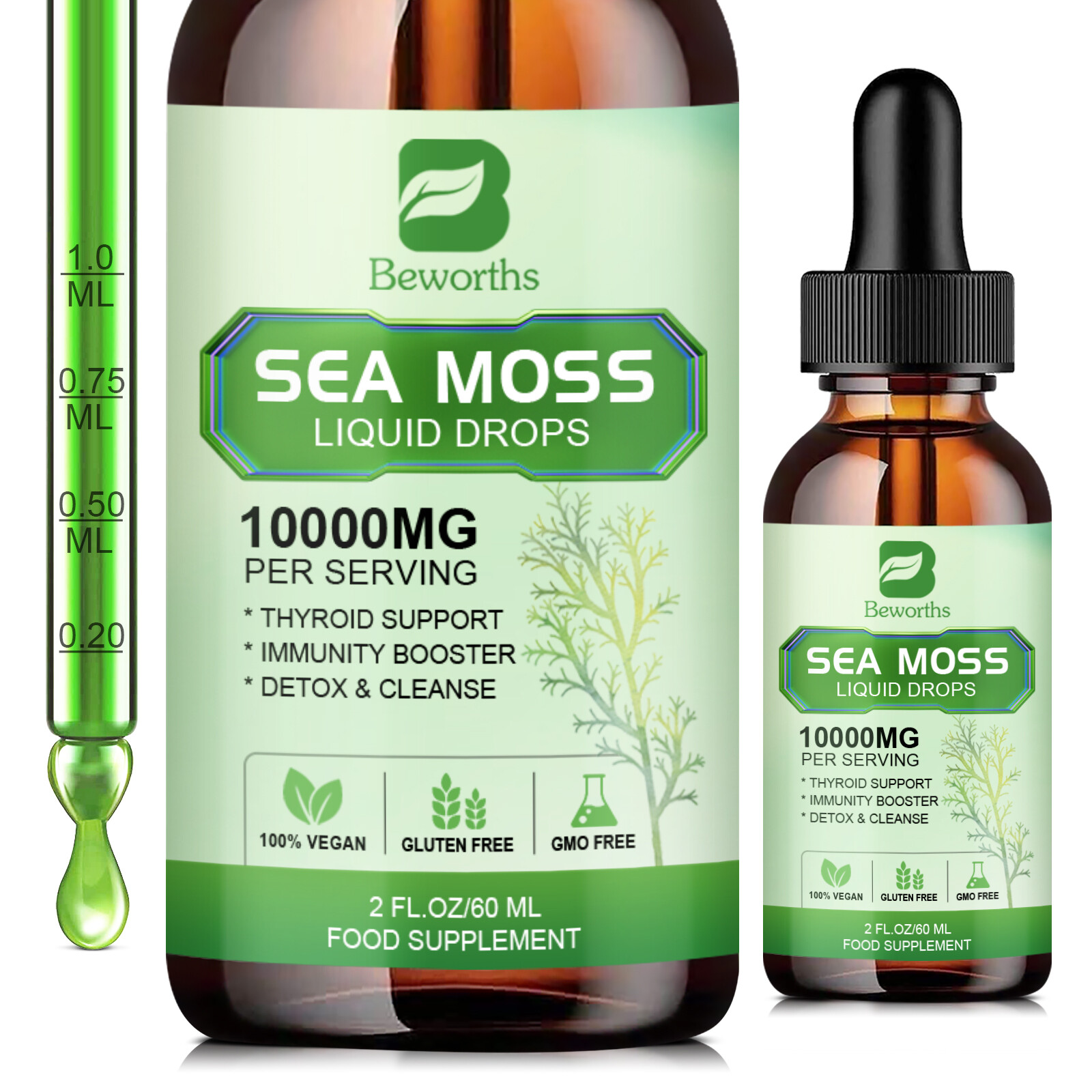 Sea Moss Liquid Drops With Bladderwrack ,Thyroid Support Supplement