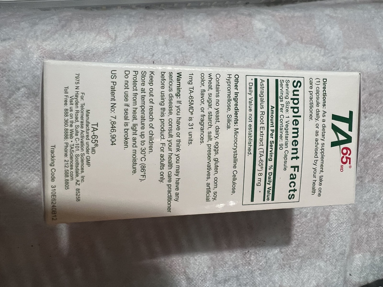 TA65MD Telomere Support Supplement 90 Capsules – Lot of 250 Units – EXP 08/29
