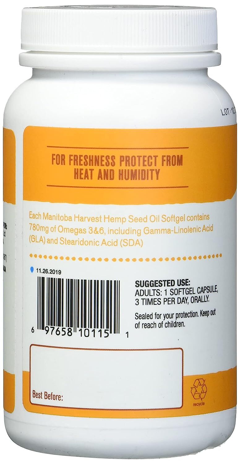 Manitoba Harvest Hemp Oil Essential Fatty Acid Supplement Softgel Capsules 120ct