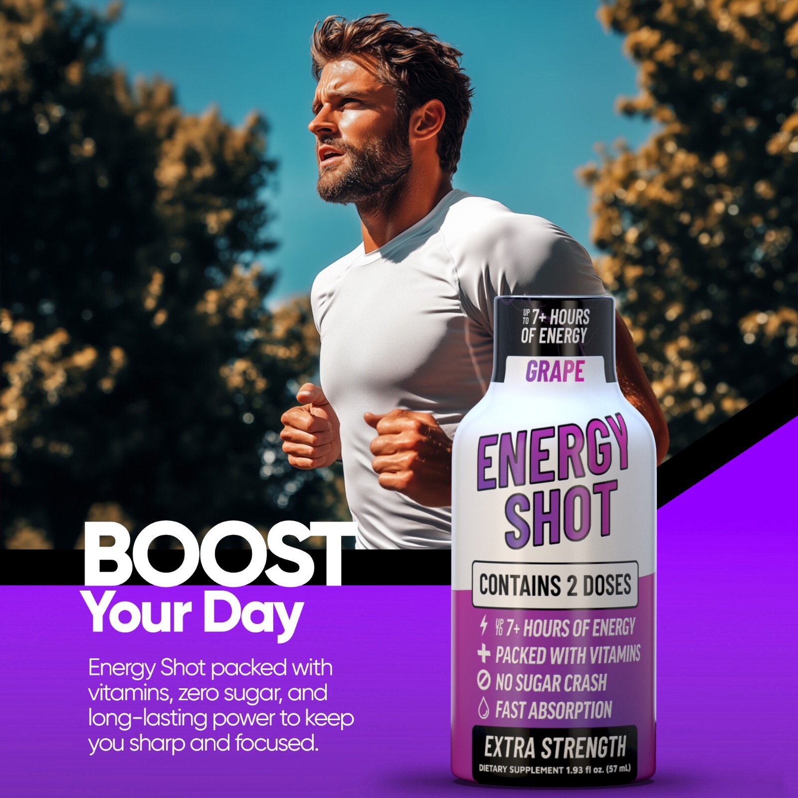 (48 Pack) GAQ Energy Shots, Grape, Energy Lasts Up to 7+ Hours