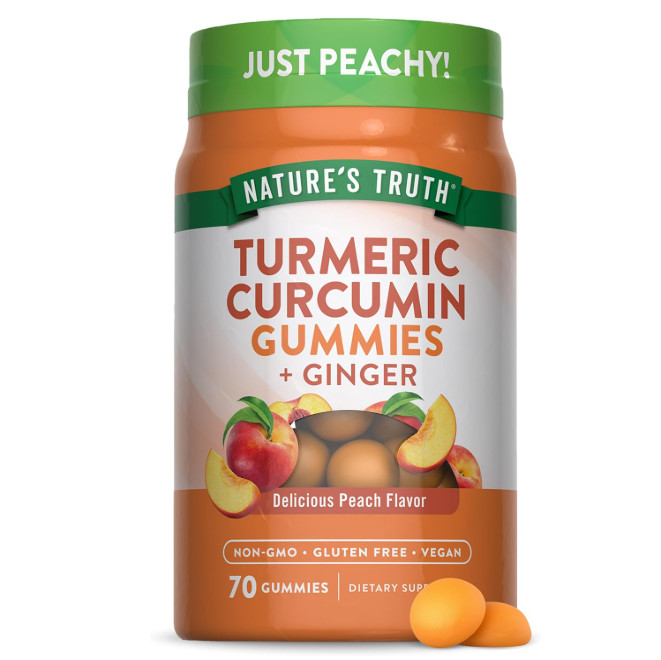 Turmeric and Ginger Gummies | 70 Count | Peach Flavor | Vegan, Non-Gmo, & Gluten