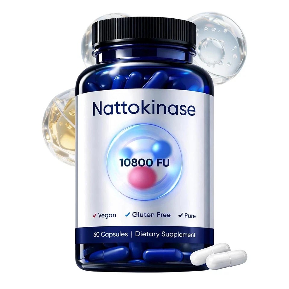 Enhanced Nattokinase 60 FU 10800 Capsules Vegan Gluten Free Heart Support Supple