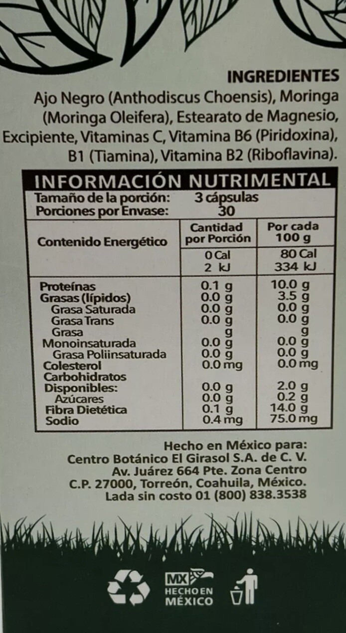 Ajo Negro con Moringa 90 Tabletas 500mg