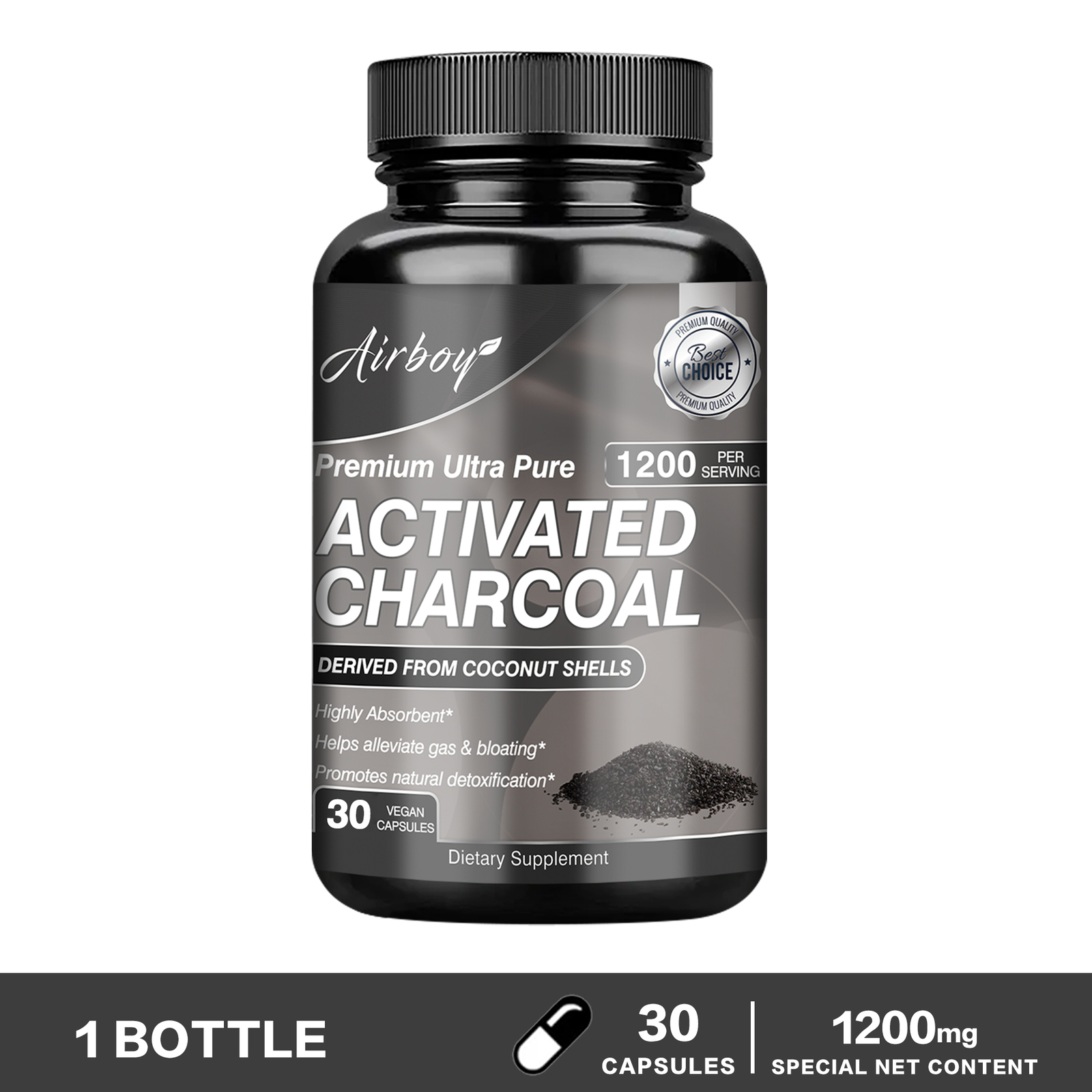 Organic Activated Charcoal Capsules 1200mg – Highly Absorbent, Detox Cleanse