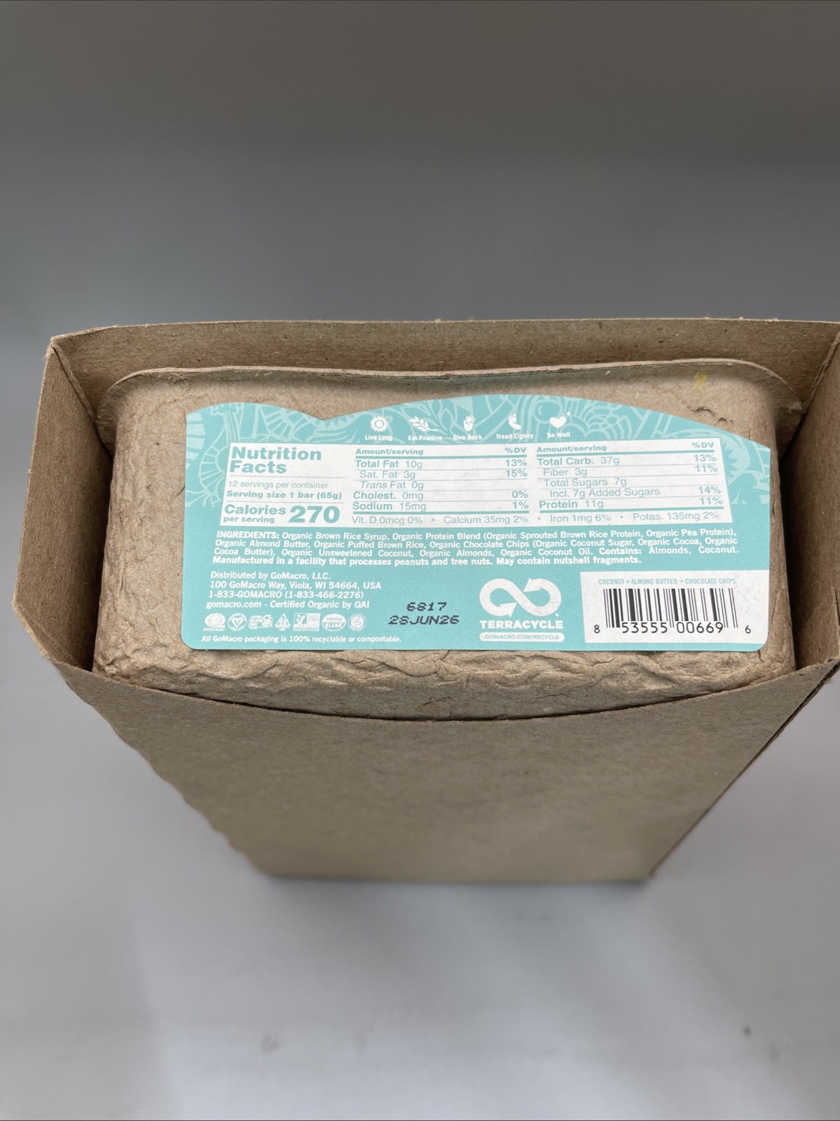 12 Count GoMacro Organic Vegan Protein Bars Coconut Almond Butter Cho Exp 06/26