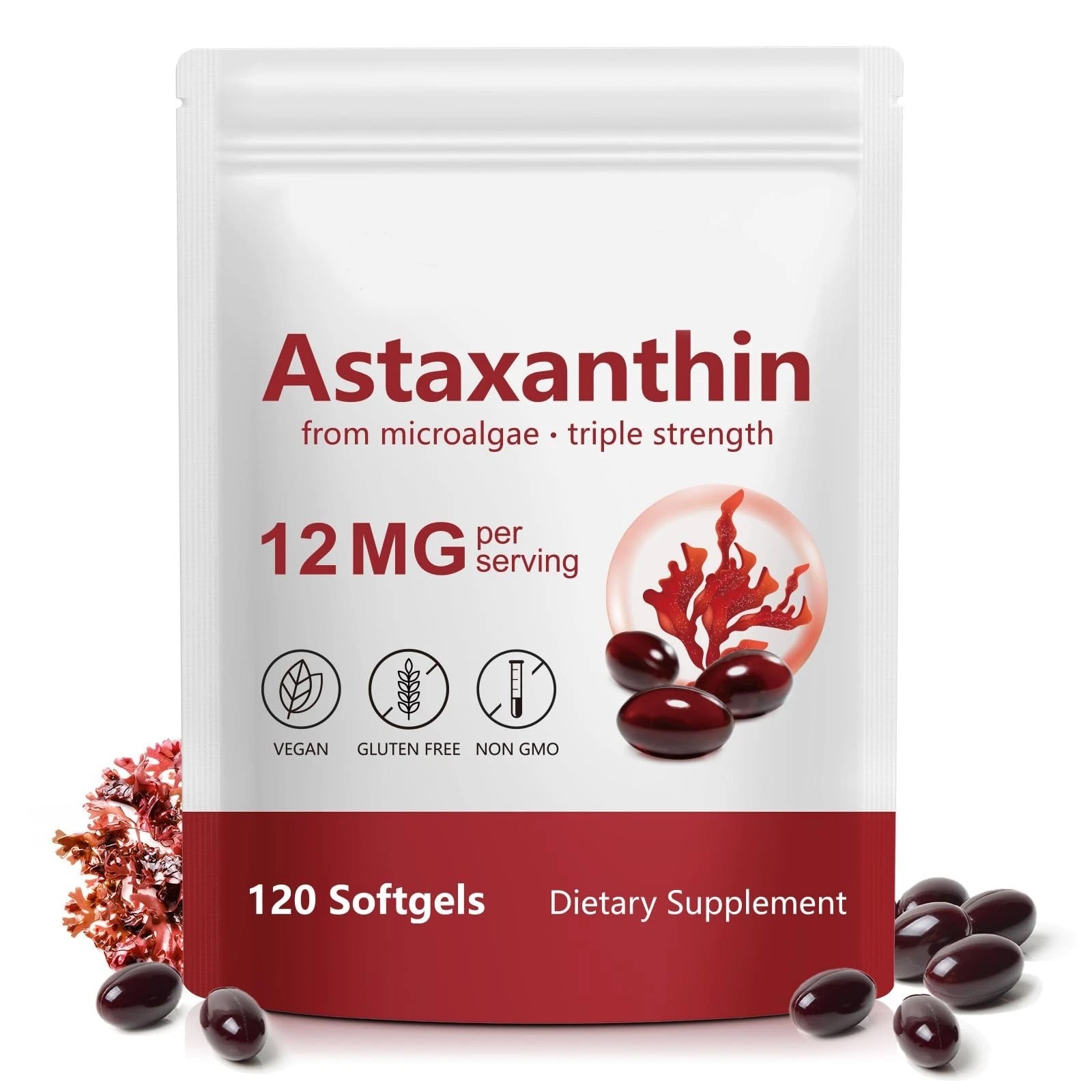 Astaxanthin 12mg Natural Softgels 120 Algae Antioxidant Supplement
