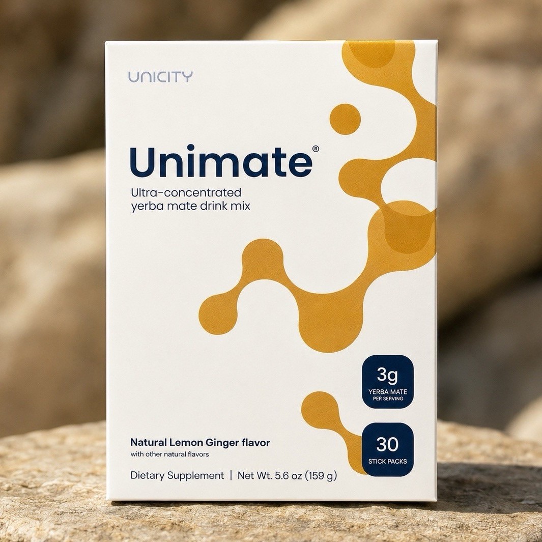 Unicity Unimate Yerba Mate Drink Mix Natural Lemon Ginger, 30 Sticks 5.6 oz