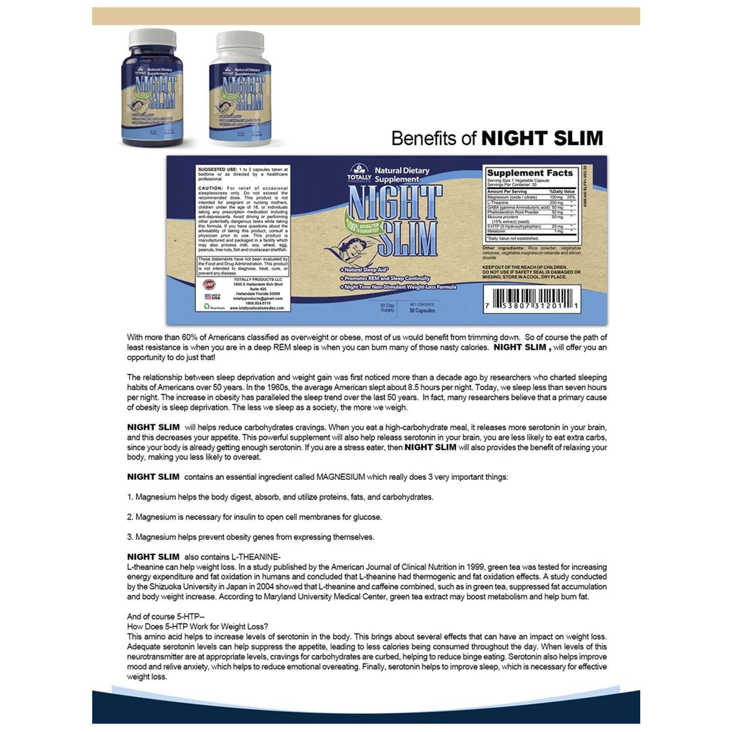 Night Slim Sleep Aid Dietary Supplement & White Kidney Bean Metabolism Support