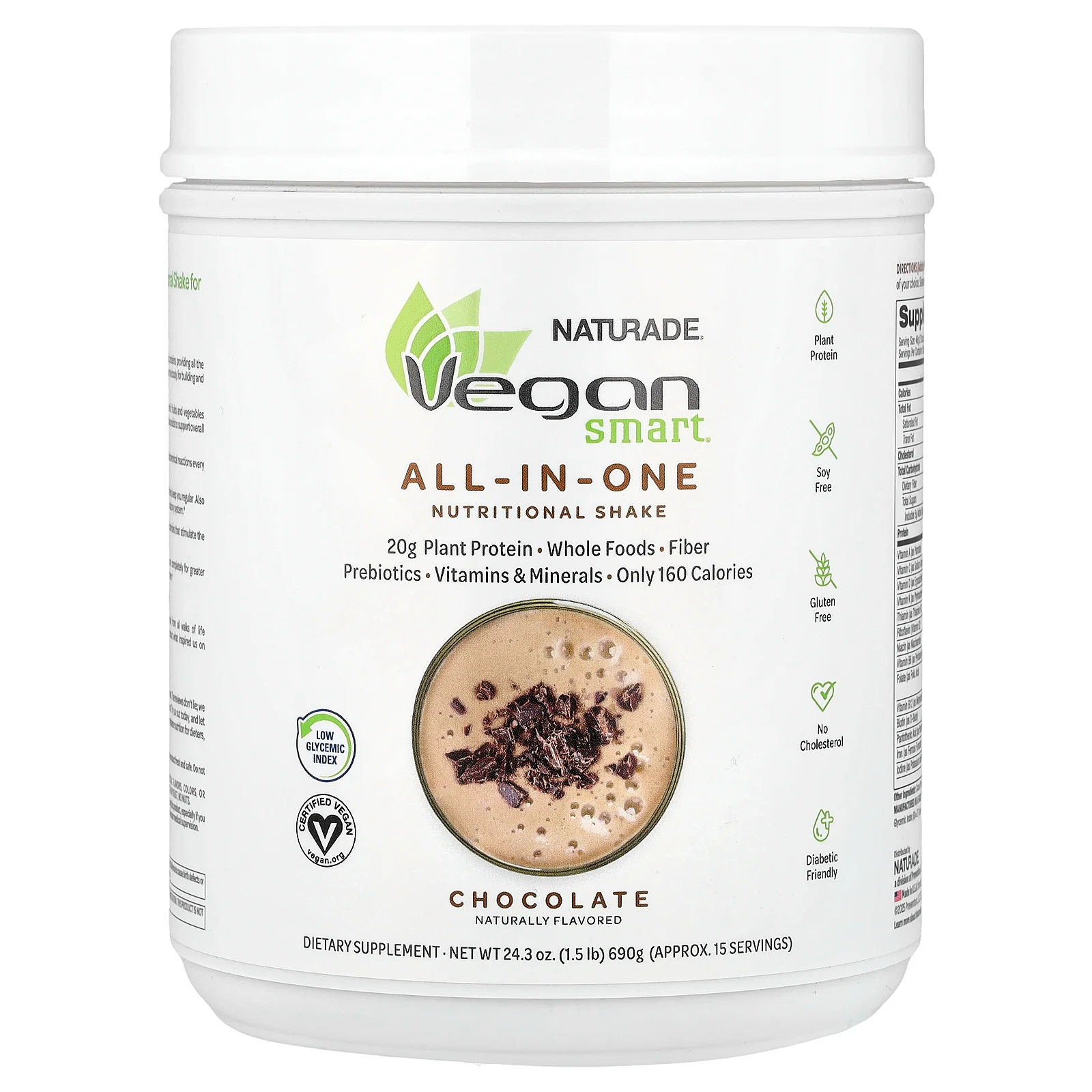 2 X VeganSmart, All-In-One Nutritional Shake, Chocolate, 1.5 lb (690 g)