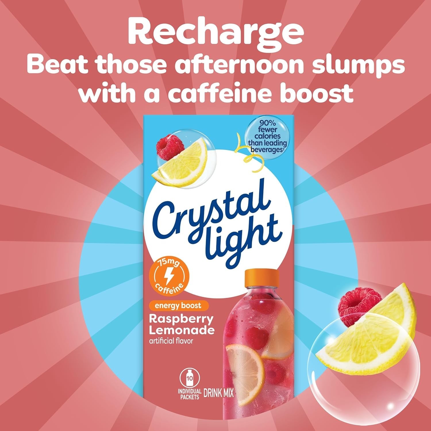 Healthy Raspberry Lemonade Energy Mix – 10 Low-Cal Packets for Afternoon Slumps