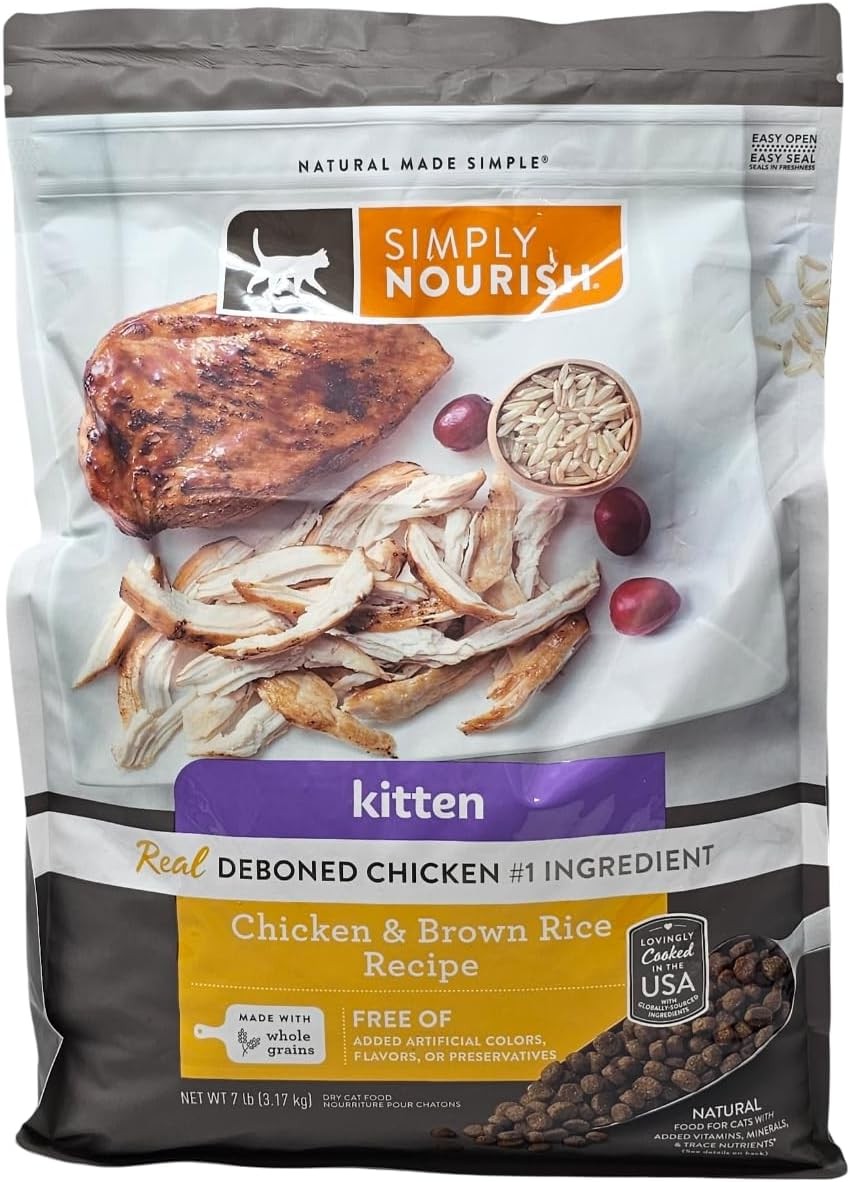 SIMPLY NOURISH Kitten Chicken and Brown Rice Dry Cat Food,7 Pound Bag