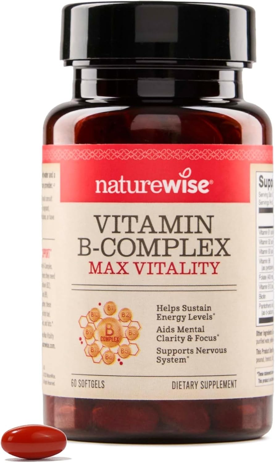 NatureWise Vitamin B Complex B1 B2 B3 B6 B12 Biotin Folic Acid Energy 60Softgels