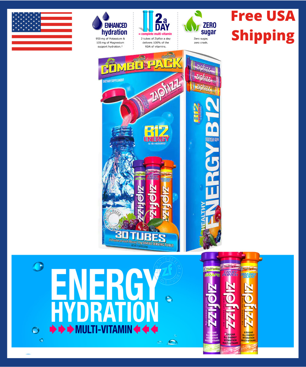Zipfizz Healthy Energy Drink Mix, 30 Tubes Select Flavor ZERO SUGAR