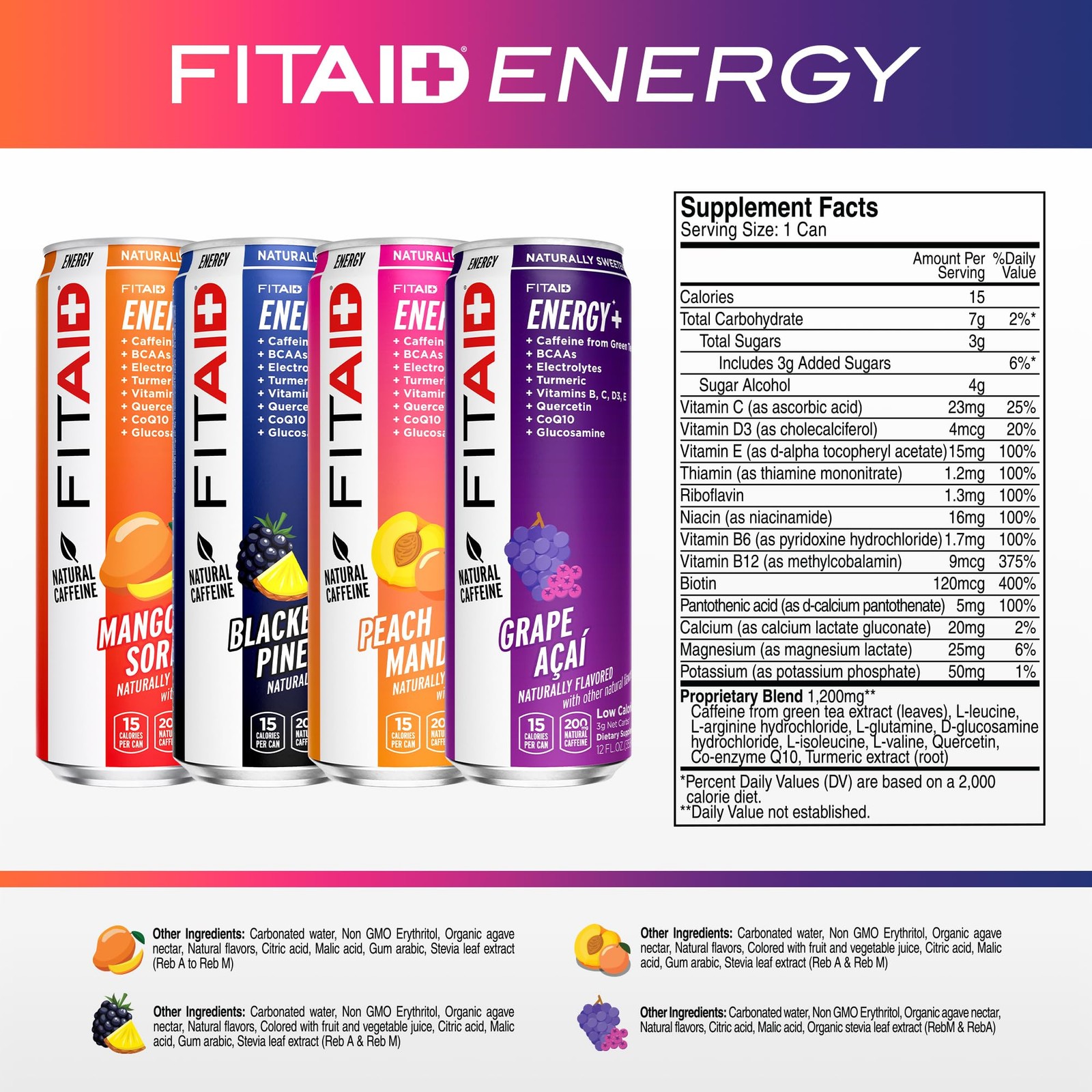 LIFEAID FITAID Energy, 200mg Natural Caffeine, Keto, Variety Pack, Optimum Pe…