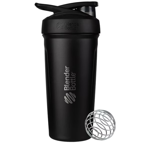 BlenderBottle Strada Stainless Steel Shaker Bottle 24 oz Black Leakproof