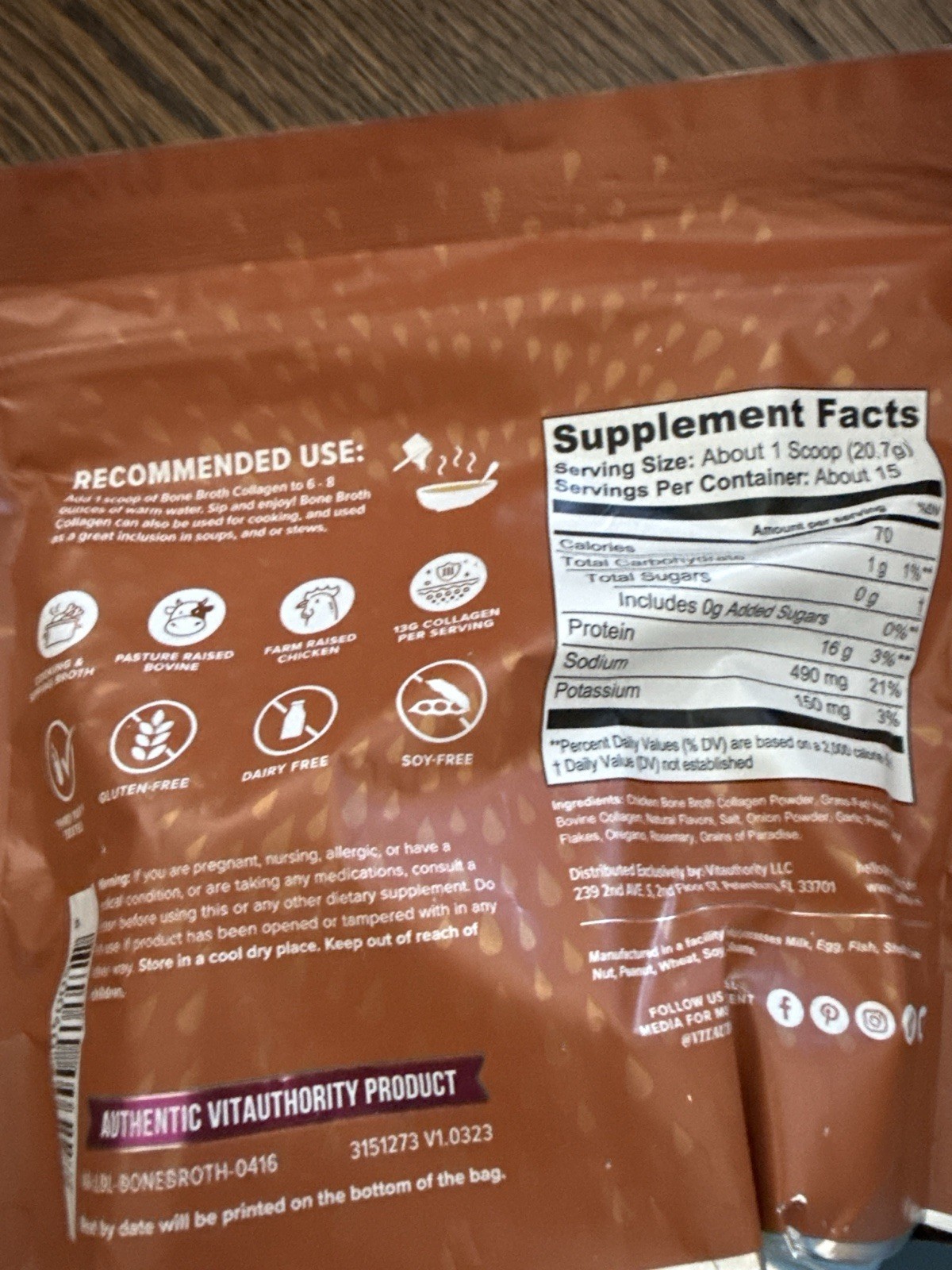 2 NeoCell Collagen Unflavored 20oz & Vitauthority Bone Broth Chicken Herb 10.9oz