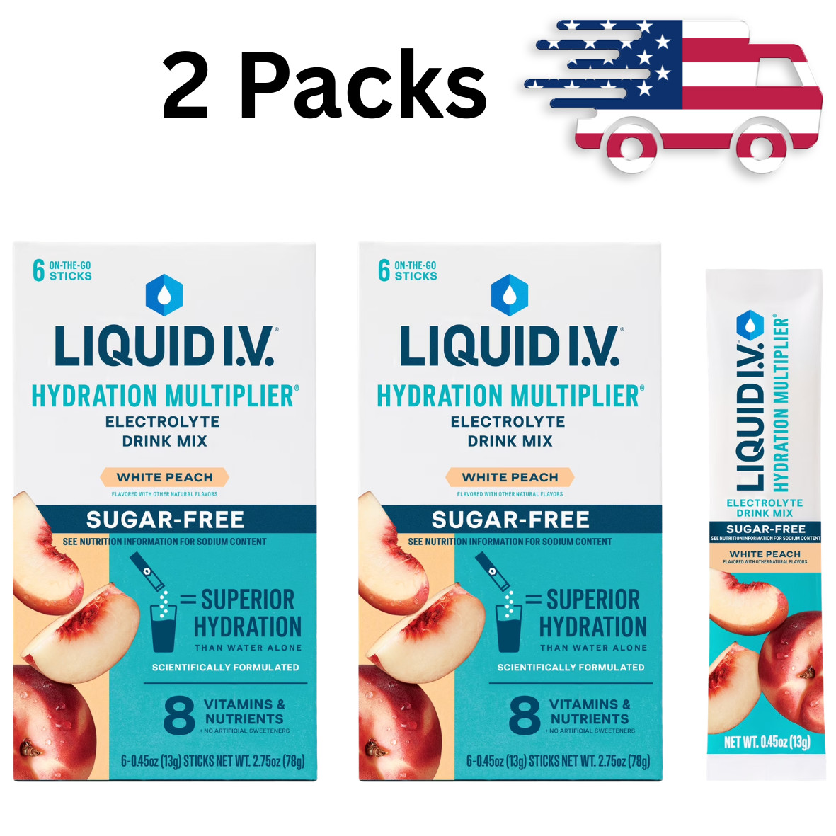 Liquid I.V. Hydration Multiplier Electrolyte Drink Mix White Peach 6 Ct 2 Pack