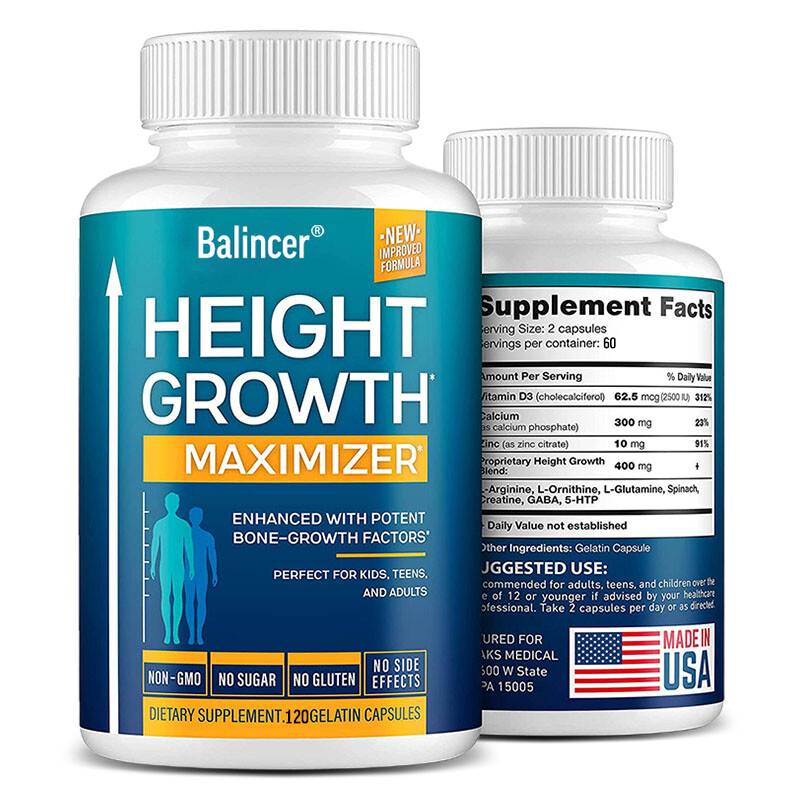 Height Growth Diet, Natural Height, Bone Strength Growth Capsules with Calcium