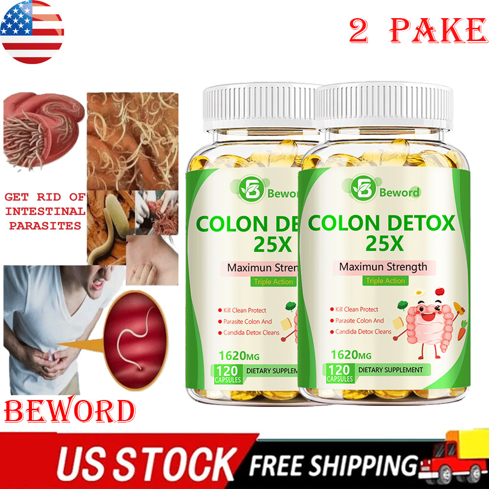 2 Pake Anti-Parasite & Candida Cleanse Supplement Body Colon Detox 120 Caps