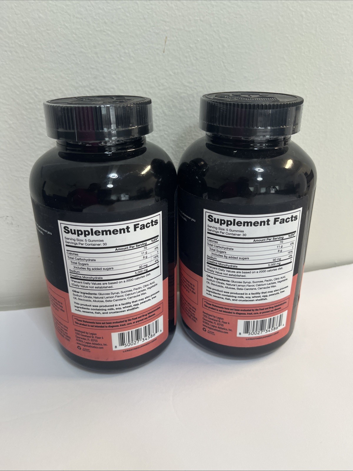 2Pk Legion Creatine Monohydrate Gummies Lemon Drop 5000mg 30 Servings Exp 12/26