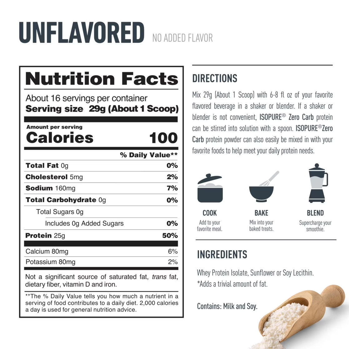New Isopure Zero Carb 100% Pure Whey Isolate Protein Powder, 25g Protein