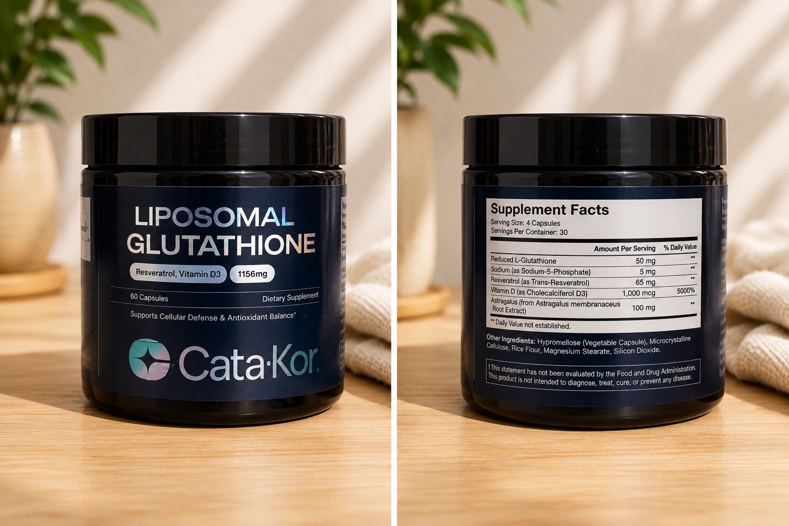 Cata-Kor Liposomal Glutathione 1155mg + Resveratrol Vitamin C, 60 Caps