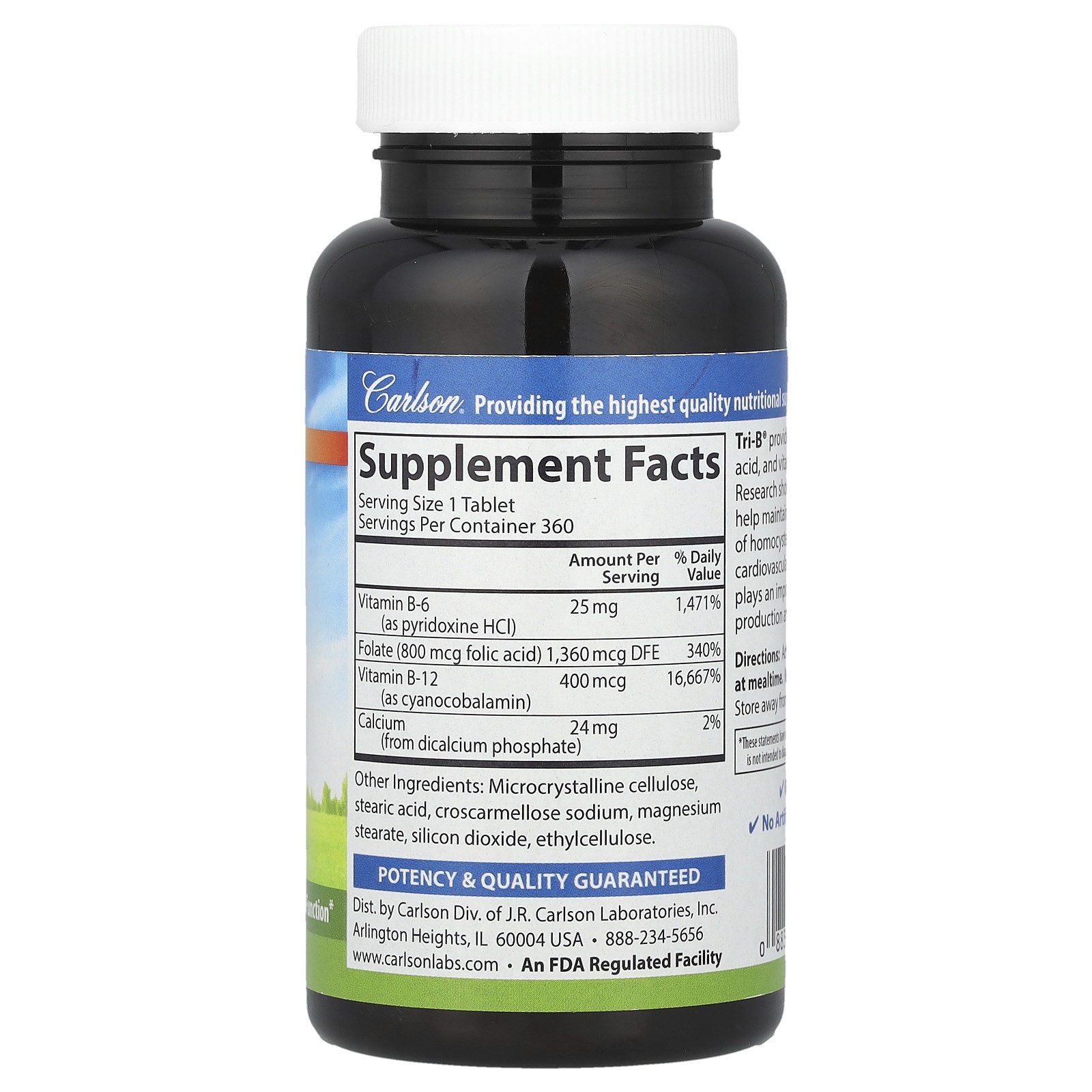Carlson Labs Tri-B Vitamin B Complex 360 Tablets Gluten-Free, Preservative-Free