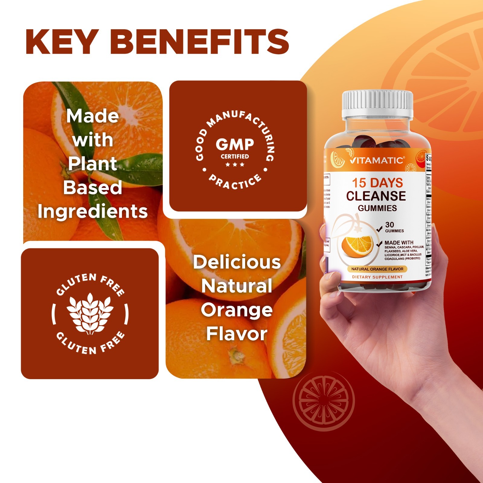 Vitamatic 15 Days Cleanse Gummies, Senna, Cascara, Psyllium, Flaxseed, Aloe Vera