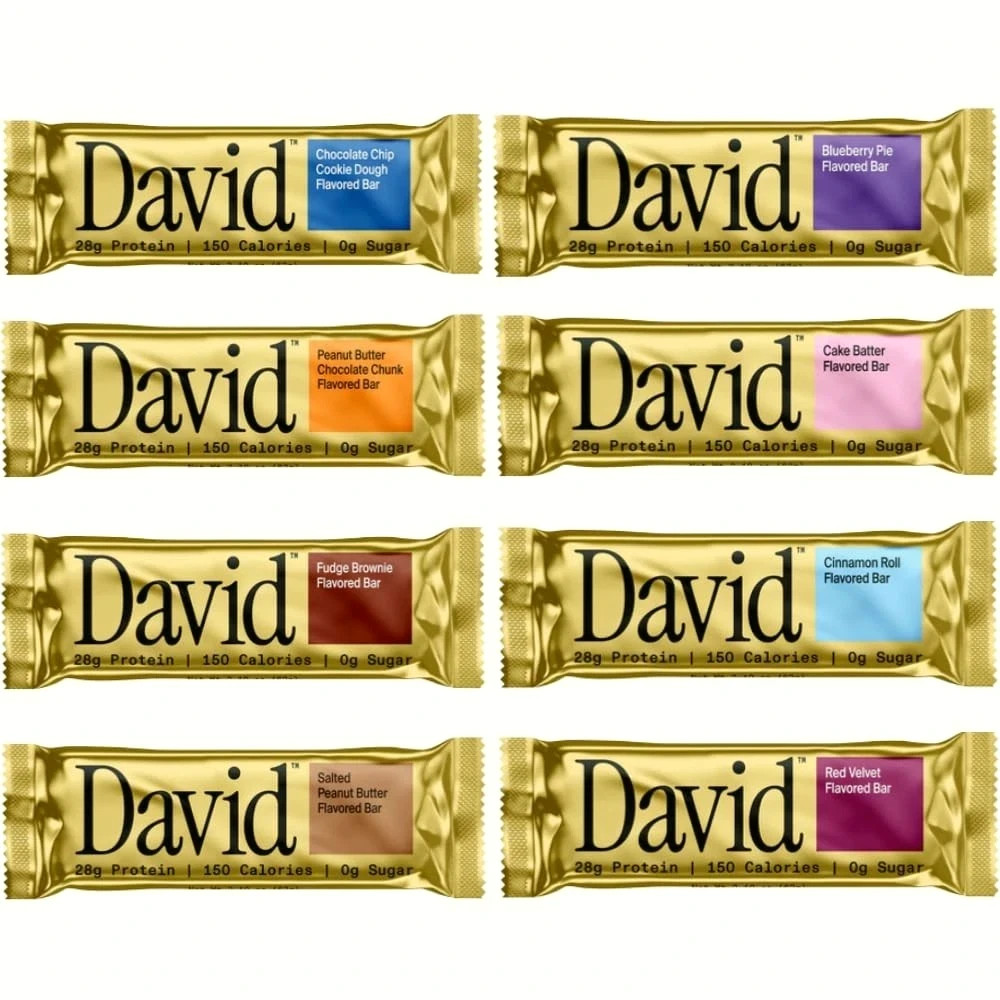 David Protein Bars 16 Pack Variety | 28g Protein Low Carb 0g Sugar, Gym Snack