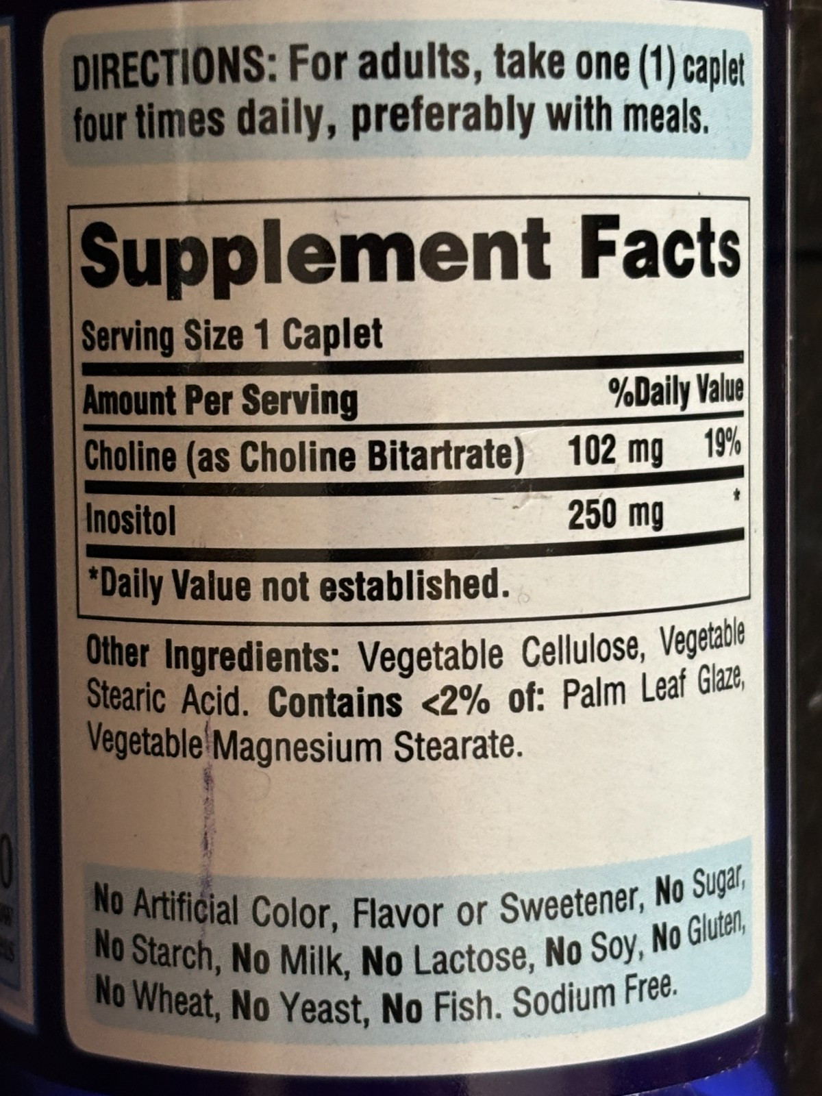 100 Capsules Puritans Pride Choline/Inositol 102mg/250mg dated 1/2028