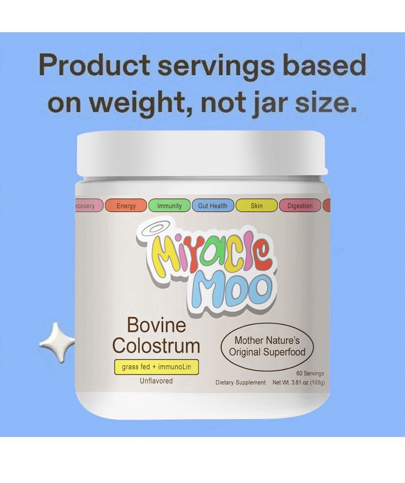 Miracle Moo Mother Natures Bovine Colostrum grassfed+ immunolin Supplement60 sv