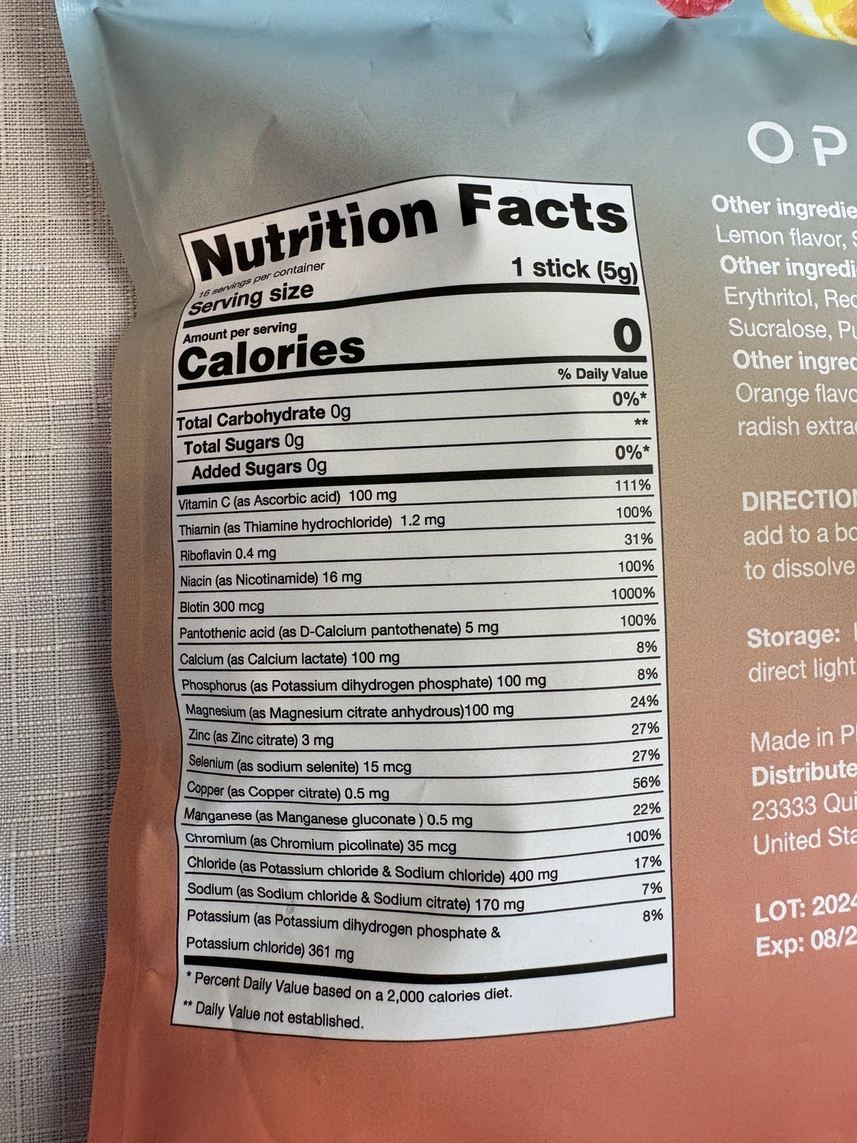 Optimal Electrolytes Powder Energy Drink – 16 Hydration Packets EXP 8/26