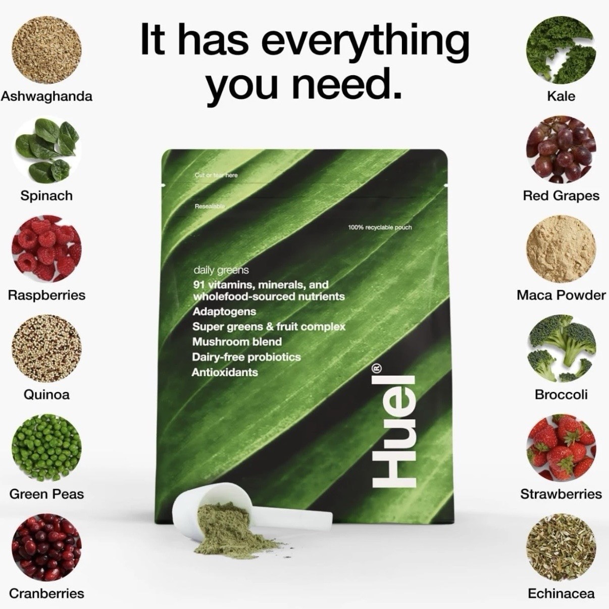 Huel Daily Greens Superfood Powder – 91 Vitamins Minerals Adaptogens 9oz – 255g