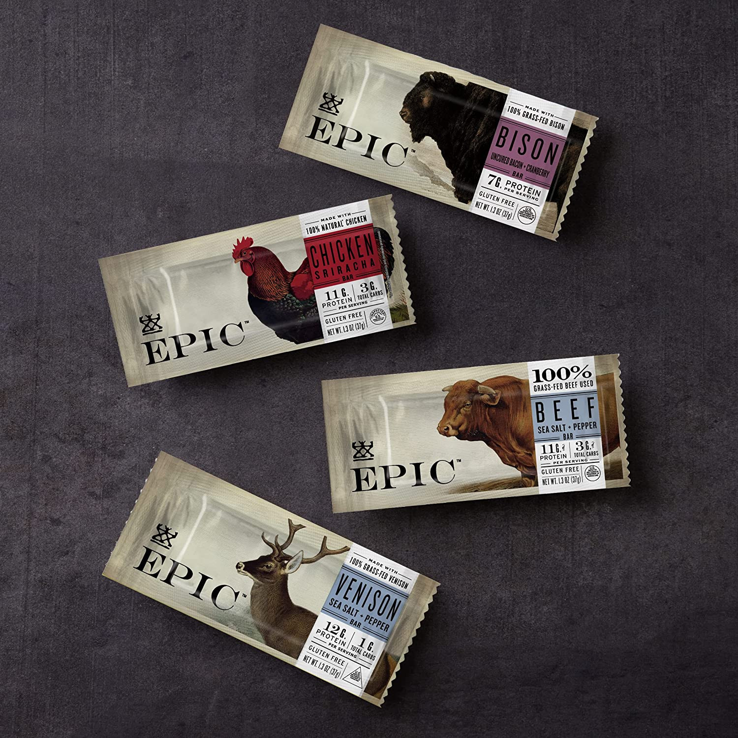 EPIC Venison Sea Salt & Pepper Bars, Keto Friendly, Gluten Free, 12 Ct
