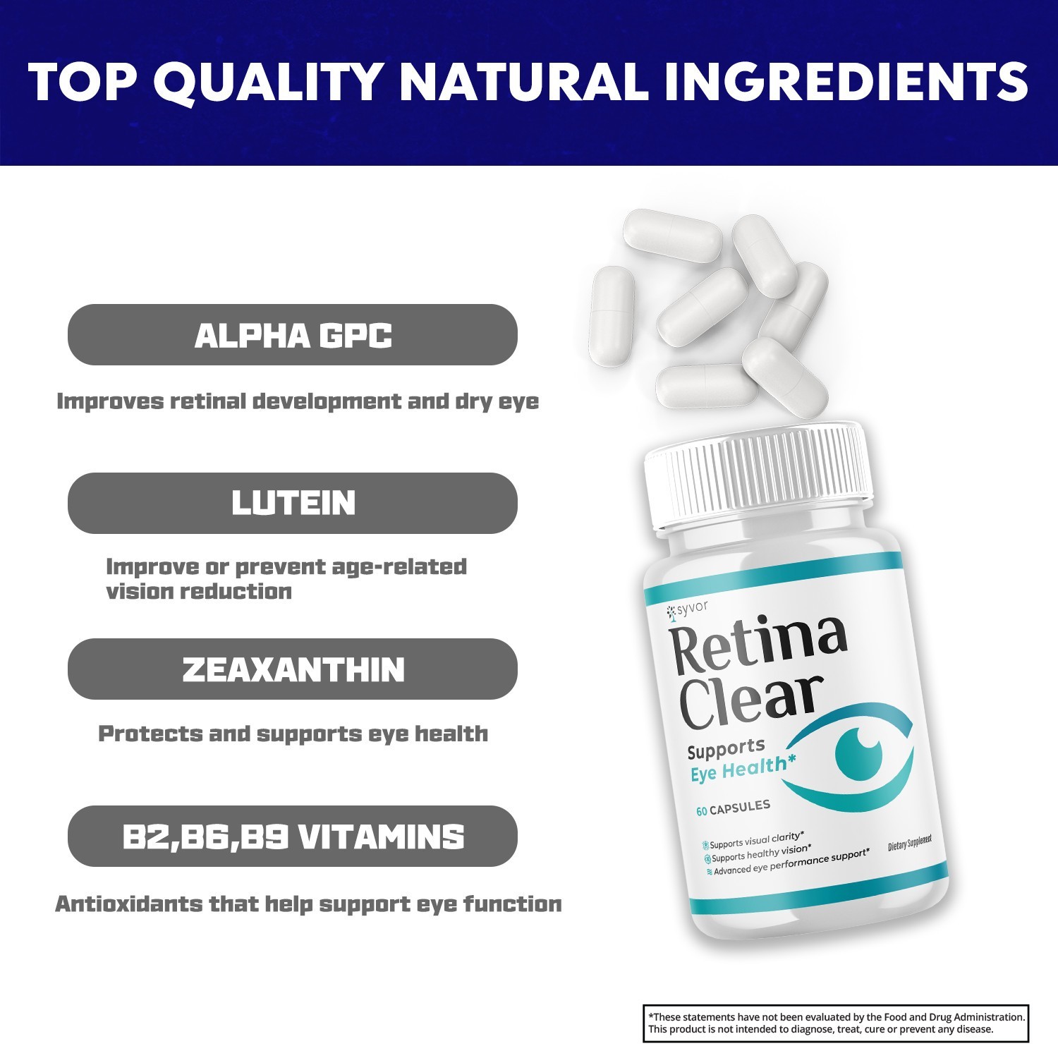 (1/3 Packs) Retina Clear Capsules, RetinaClear Eye Health Support (60 Capsules)